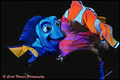 Dory sings to Marlin in Finding Nemo - The Musical at Disney's Animal Kingdom, Walt Disney World, Orlando, Florida