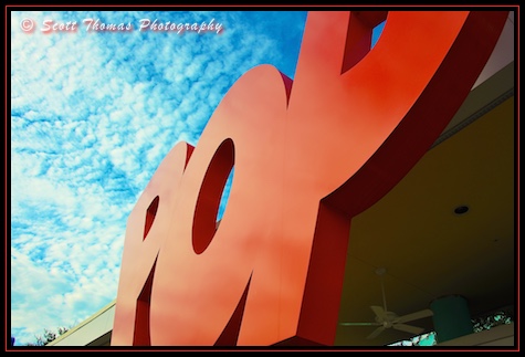 Huge Pop Century Resort logo sign, Orlando, Florida