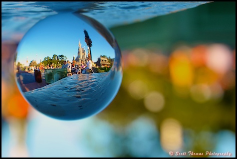 Cinderella Castle through a crystal ball in the Magic Kingdom, Walt Disney World, Orlando, Florida