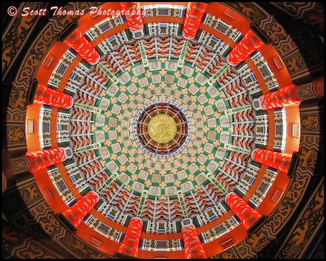 The magnificent ceiling inside the replica of the Temple of Heaven found at Epcot's World Showcase China pavilion, Walt Disney World, Orlando, Florida