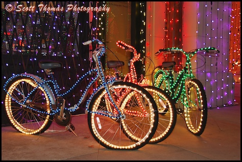 Lighted bicycles found at the Osborne Family Spectacle of Dancing Lights in Disney's Hollywood Studios , Walt Disney World, Orlando, Florida