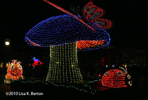 Mushroom with butterfly in the Main Street Electrical Parade, Magic Kingdom, Walt Disney World, Orlando, Florida