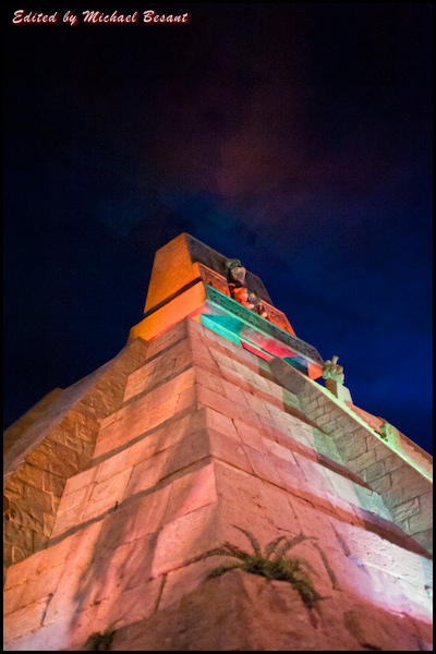 The Aztec Pyramid on the Grand Fiesta ride at Epcot's Mexico pavilion in World Showcase, Walt Disney World, Orlando, Florida.