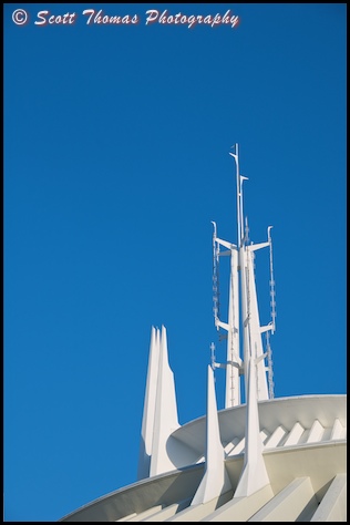 In camera cropped view of Space Mountain in the Magic Kingdom, Walt Disney World, Orlando, Florida.