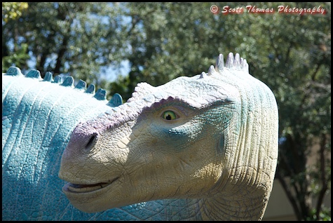 Statue of Aladar outside Dinosaur ride in Disney's Animal Kingdom, Walt Disney World, Orlando, Florida