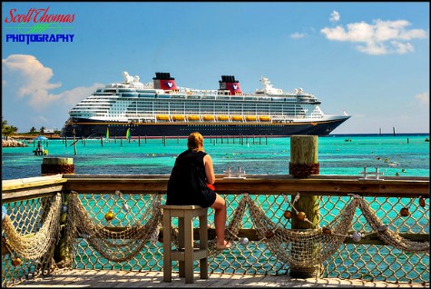 View of the Disney Dream from the Heads Up Bar at Castaway Cay