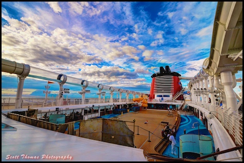 Late afternoon sky over Deck 11 on the Disney Dream cruise ship.