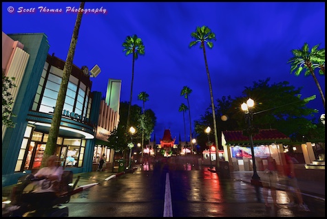 Blue hour on Hollywood Blvd. in Disney's Hollywood Studios, Walt Disney World, Orlando, Florida