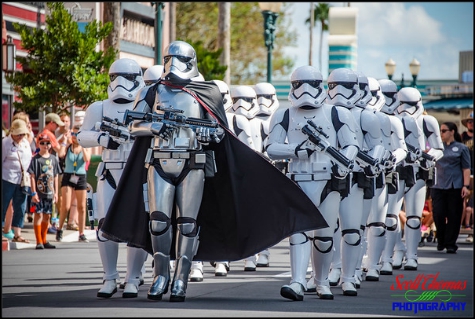 Captain Phasma leads the March of the First Order up Hollywood Blvd. in Disney's Hollywood Studios, Walt Disney World, Orlando, Florida