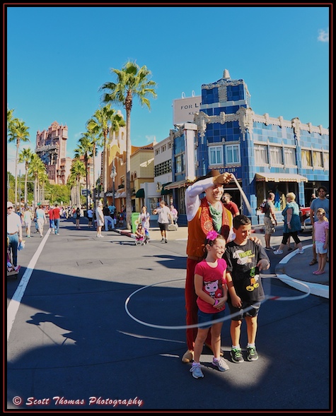 Beau Rangler roping up some young'uns on Sunset Blvd. in Disney's Hollywood Studios, Walt Disney World, Orlando, Florida