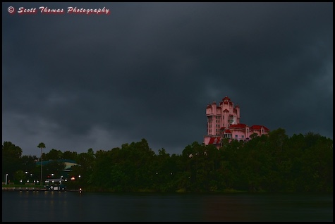 Tower of Terror as a storm closes in on Disney's Hollywood Studios, Walt Disney World, Orlando, Florida