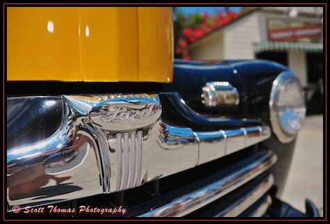 Yellow Ford Taxi Cab parked on Sunset Blvd. in Disney's Hollywood Studios, Walt Disney World, Orlando, Florida