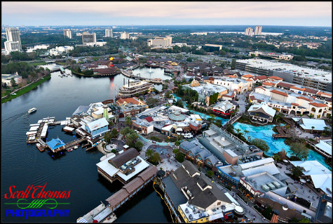 Aerial View of The Marketplace at Disney Springs from the Characters In Flight Balloon, Walt Disney World, Orlando, Florida