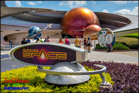 Curves and spheres of Mission Space in Epcot's Future World, Walt Disney World, Orlando, Florida