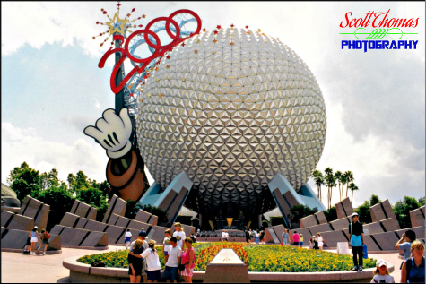 Spaceship Earth with the Mickey wand from 2001 in Epcot, Walt Disney World, Orlando, Florida