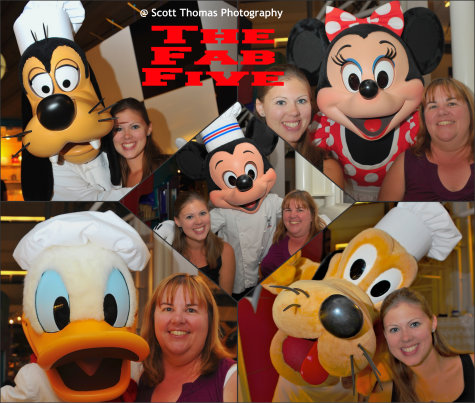 The Fab Five hamming it up at Chef Mickey's in the Contemporary Resort, Walt Disney World, Orlando, Florida
