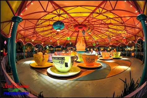 Mad Tea Party at night in Fantasyland at the Magic Kingdom, Walt Disney World, Orlando, Florida