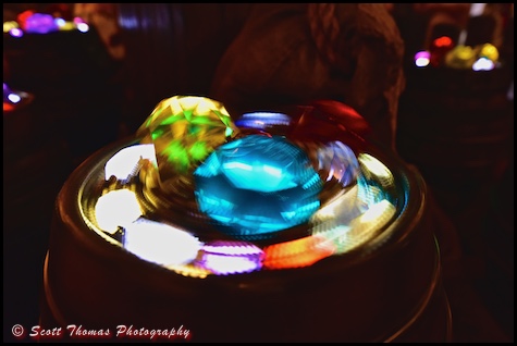 Spinning barrel full of gems on the Seven Dwarfs Mine Train queue in Fantasyland at the Magic Kingdom, Walt Disney World, Orlando, Florida