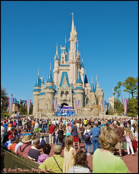 Guests enjoy the Dream Along with Mickey show at the Magic Kingdom, Walt Disney World, Orlando, Florida