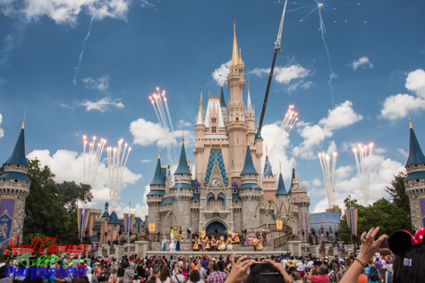 Cinderella Castle with a maintenance crane behind it at the Magic Kingdom, Walt Disney World, Orlando, Florida