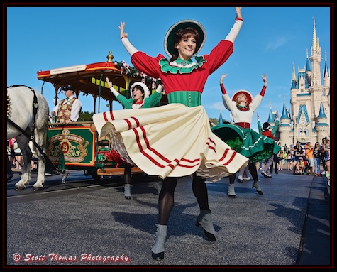 Holiday version of the Main Street Trolley Show in the Magic Kingdom, Walt Disney World, Orlando, Florida