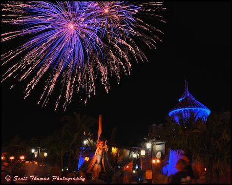 Wishes fireworks go off over New Fantasyland in the Magic Kingdom, Walt Disney World, Orlando, Florida