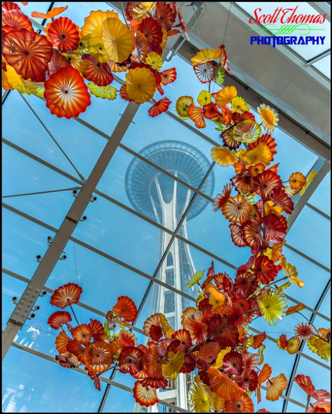 Space Needle from the Chihuly Garden and Glass exhibit in Seattle, Washington