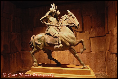 Samurai warrior statue at night in Japan's pavilion using Incandescent White Balance, Epcot World Showcase, Walt Disney World, Orlando, Florida
