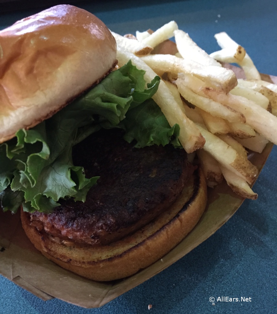 vegan burger with fries at abc commissary