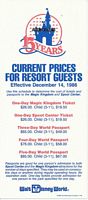 86 Ticket Price Card for Resort Guests 