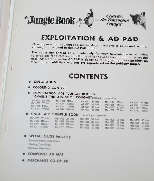 Jungle Book Exhibitor Campaign Book Contents