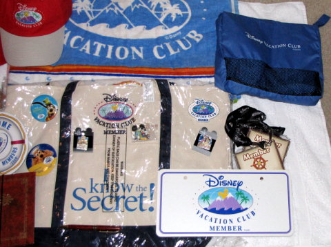 Disney Vacation Club License plate, travel pillow, lanyards, pins -