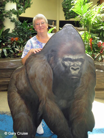 Carol and a life-sized gorilla image