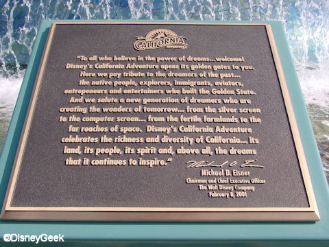 Disney's California Adventure Dedication Plaque