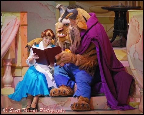 The library scene with Belle and the Beast in the Beauty and the Beast, Live on Stage in Disney's Hollywood Studios, Walt Disney World, Orlando, Florida
