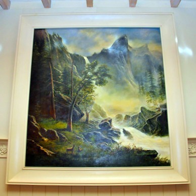 Wilderness painting in the Artist Point restaurant at the Wilderness Lodge Resort, Walt Disney World, Orlando, Florida Wilderness painting in the Artist Point restaurant at the Wilderness Lodge Resort, Walt Disney World, Orlando, Florida