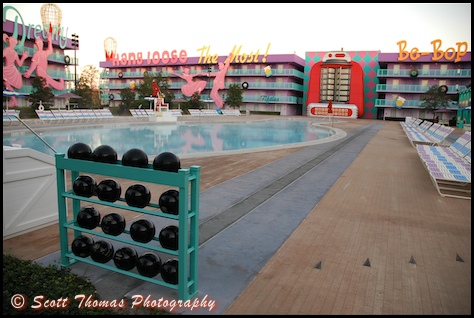 Bowling Pin Pool at the Pop Century Resort, Walt Disney World, Orlando, Florida Bowling Pin Pool at the Pop Century Resort, Walt Disney World, Orlando, Florida