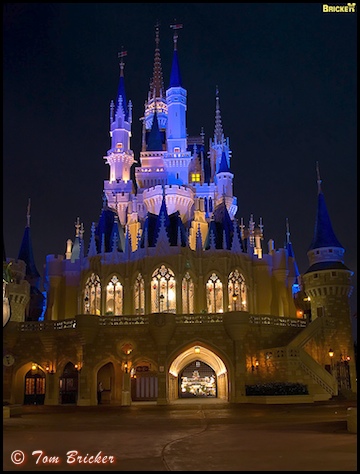 Cinderella Castle from Fantasyland in the Magic Kingdom, Walt Disney World, Orlando, Florida.