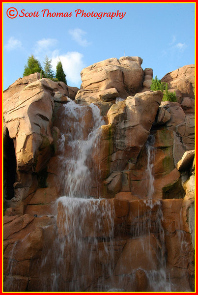 Rocky Mountain waterfall in Epcot's Canadian pavilion, Walt Disney World, Orlando, Florida Rocky Mountain waterfall in Epcot's Canadian pavilion, Walt Disney World, Orlando, Florida