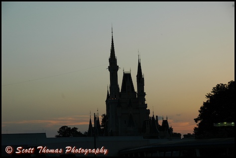 Original photo of Cinderella Castle at dusk in the Magic Kingdom, Walt Disney World, Orlando, Florida