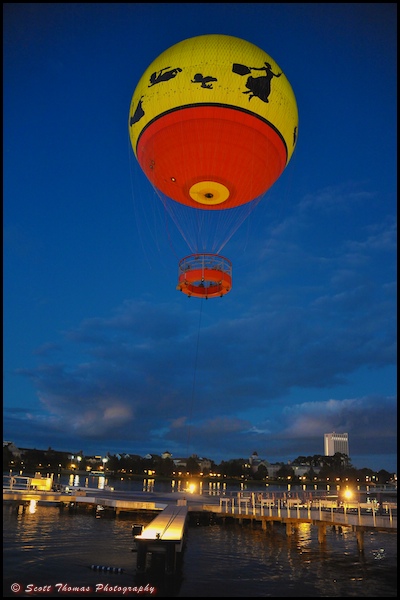 Characters in Flight balloon rising from its platform at Downtown Disney, Walt Disney World, Orlando, Florida