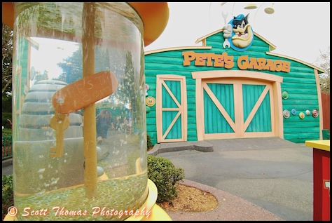 The washroom key for Pete's Garage is in a unique place in the Magic Kingdom's Toontown, Walt Disney World, Orlando, Florida