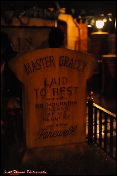 Master Gracey's tomb at the Haunted Mansion in the Magic Kingdom, Walt Disney World, Orlando, Florida.