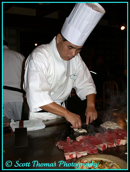Chef in Teppan Edo restaurant in Epcot's Japan pavilion, Walt Disney World, Orlando, Florida