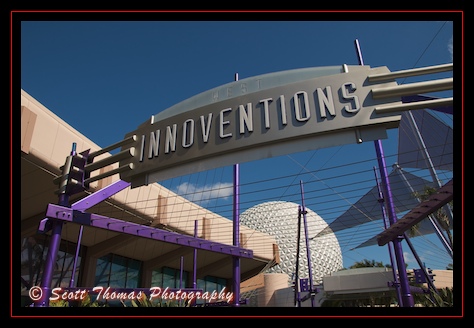 Innoventions entrance sign in Epcot, Walt Disney World, Orlando, Florida