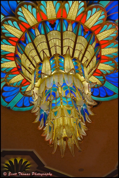 Close up of the Disney Dream Chandelier in the Atrium.