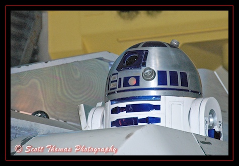 R2-D2 readies your Starspeeder to Endor in the Star Tours queue at Disney's Hollywood Studios, Walt Disney World, Orlando, Florida