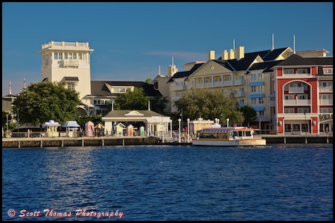Friendship boat docking at Disney's Boardwalk Resort, Walt Disney World, Orlando, Florida