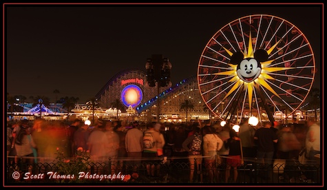 People waiting for the World of Color at Paradise Pier in Disney's California Adventure, Anaheim, California