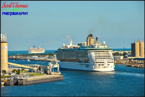 Royal Caribbean cruise ship Freedom of the Seas leaving Port Canaveral in before the Disney Dream in Florida